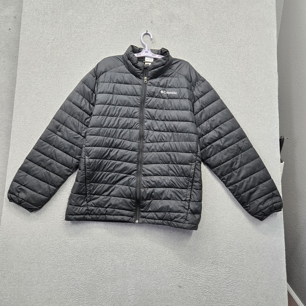 Columbia Men Jacket XL Black Puffer Zipper Quilted Logo Pockets Insulated